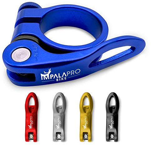 IMPALAPRO Bike Cierre Sillín con Palanca Liberación Rápida- Abrazadera para Silla de Bicicleta - Cierre Tija Sillin - Cierre Sillin Bicicleta Montaña - Cierre Rápido Sillín (Azul, 31,8mm)
