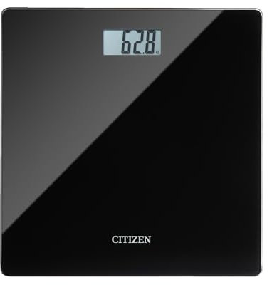 Citizen Black Digital Bathroom Scales for Body Weight - Accurate, Ultra Slim Design Weighing Scales in Kilo, or Stones & Pounds - High Strength Glass Body Scale, with Previous Measurement Comparison