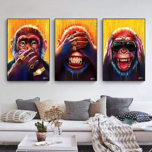 Poster Bilder Bunte Affen Graffiti Leinwand Gemälde Wandkunst Tiere Poster und Drucke Modern Style Bilddekoration -50x70cm / 19.7 x27.6 X3 Kein Rahmen