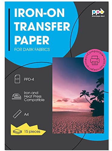 PPD 15xA4 Inkjet Premium Transferpapier für dunkles Textil, Bügeleisen und Transferpresse PPD-4-15