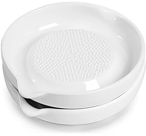 Ameolela Ceramics Grater Plate for Ginger, Garlic, Onion, Cheese, Lemon, Chocolate, Vegetables and Fruits for Kitchen, Set of 2, White