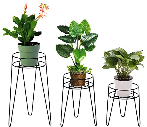 Outsunny 3er-Set Pflanzenständer, 23,5/30/42cm hoch Blumenständer für Innen Außen, Blumentopfständer aus Metall, Blumenhocker für Wohnzimmer, Garten Balkon, Schwarz