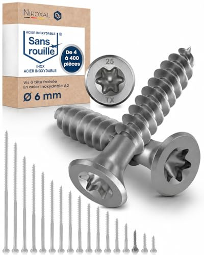 Edelstahl Holzschrauben V2A A2 Senkkopf Torx TX25 – Vollgewinde – 6x30 mm – 4 Stück – Universalschrauben Holz