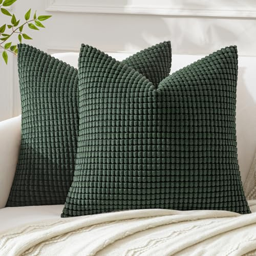 MIULEE Weihnachten Kissenbezug 40x40 Dunkelgrün Sofakissen Kordsamt Kissenbezüge Quadrat Cord Dekokissen Kissenhülle Dekorativ Couchkissen Bezug Weich für Wohnzimmer Schlafzimmer 16x16 Inch 2er Set