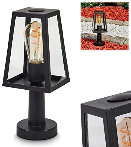 Außenwegeleuchte Juanico, moderne Sockelleuchte aus Metall/Glas in Schwarz/Klar, Wegeleuchte 33 cm, Gartenlampe m. E27, Gartenbeleuchtung IP44, ohne Leuchtmittel