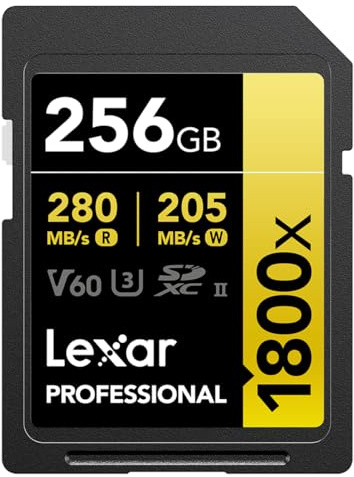 Lexar Scheda di memoria professionale da 256 GB 1800x UHS-II SDXC (serie Gold)