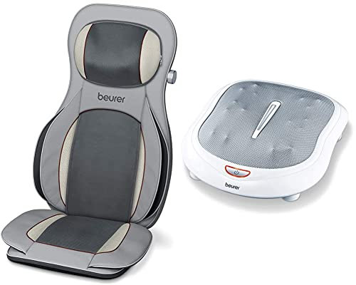 Beurer MG 320 Shiatsu Massagesitzauflage, für Rücken, Nacken und Oberschenkel, zusätzliche Luftkompressionsmassage, Licht- und Wärmefunktion & FM 60 Fußmassagegerät,18 Massageköpfe,2 Geschwindigkeiten