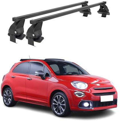 OMAC Menabo Dachträger für FIAT 500X 2015-2026 Stahl Schwarz | DIN 75302:2019 & ISO/PAS 11154:2006 geprüft, Abschließbar, City-Crash-getestet, bis 50 kg Traglast, Querträger, Grundträger