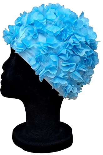 Blue Reef Jungfrun blommig dam klassisk retro 3D blomblad enkel en färg vacker snygg vintage badmössa badmössa en storlek vuxna (blå)