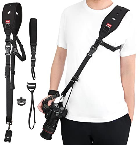 TECDW Set aus Kamera Schultergurt und Kamera Handschlaufe, schnellverschluss kamera gurt, kameragurt mit Sicherheits Tether, Verstellbaren Kamera Tragegurt für DSLR SLR Kamera