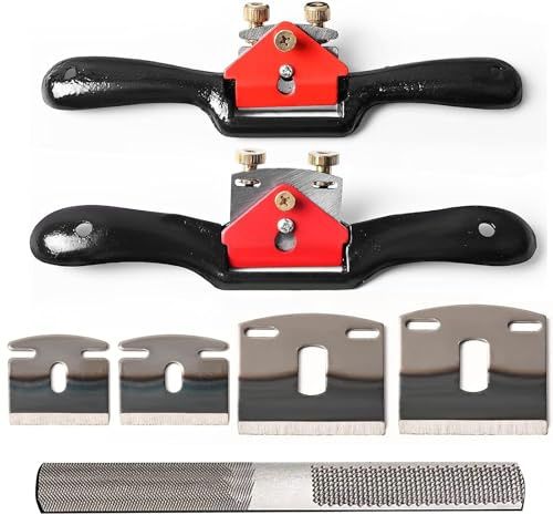 KLMNDUO Adjustable Spokeshave Set 2pcs SpokeShave 4pcs Metal Blade and 4-Way Wood Rasp File, Manual Planer with Flat Base, Perfect for Planing, Trimming, Woodworking, Deburring Tools