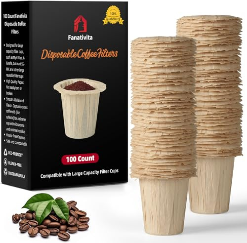 Fanativita Disposable Coffee Filters (2.1 H) for My K-Cup, K-Carafe, Cuisinart SS-RFC and Other Large Reusable Filter Cups (Unbleached 100 Count)