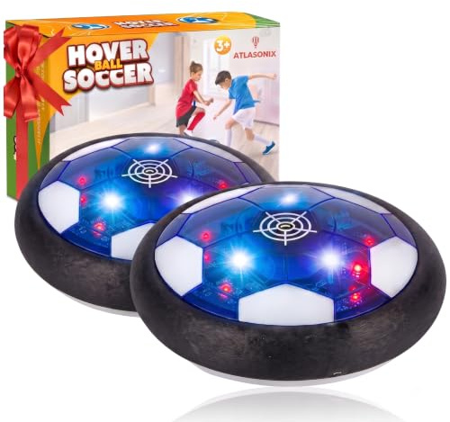 Atlasonix Hover Ball, Air Power Fußball, 2er-Pack, Schwimmender Ball, LED Beleuchteter Fußball, Jungen Spielzeug, Indoor Fussball für Mädchen ab 5 Jahre