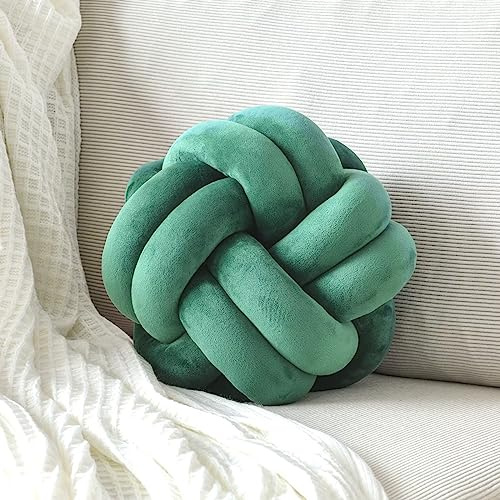 VBGYA Knot Pillow Ball, Soft Decorative Throw Pillows Cushion, 11 Inch Round Plush Knotted Pillows Dark Green Pillow, Modern Home Throw Knot Decorative Cushion for Bedroom, Sofa, Couch