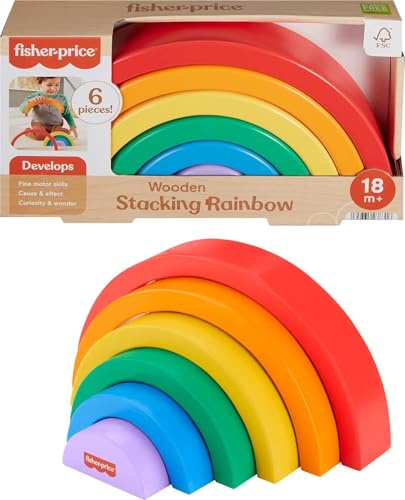 Fisher-Price Holzspielzeug für Kleinkinder, stapelbar, Regenbogen, 6 Bunte Holzteile zum Bauen von Entwicklungsspielen, Kinder ab 18 Monaten