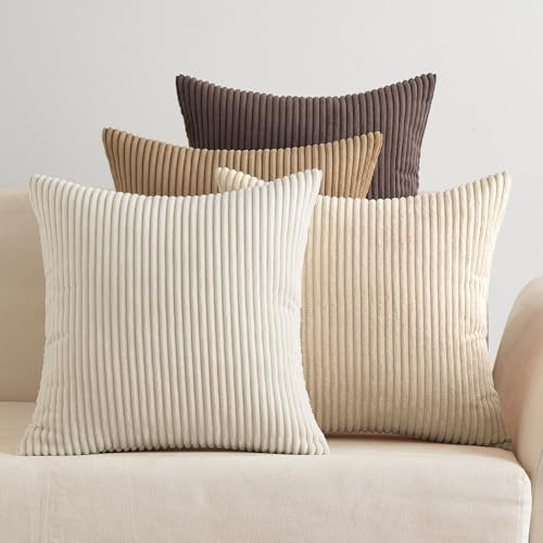 EMEMA Fodere Cuscini in Velluto a Coste Confezione da 4 Decorative 40x40cm Federe Morbido Copricuscini Cuscino Moderne Comodo Robusto per Camera da Divano Letto Marrone