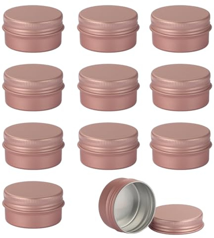 12Pcs 30ml Aluminum Tin Jar with Screw Lid Empty Refillable Aluminum Round Tin Containers for Cosmetic Lip Balm Cream Rose Gold