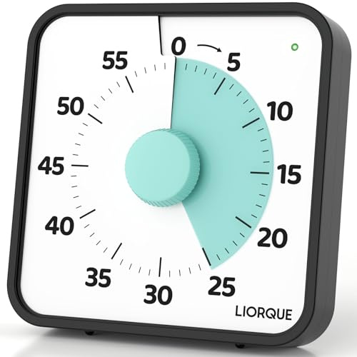 LIORQUE 19cm Visueller Timer 60 Minuten Countdown Timer | mit großem Bildschirm für Kinder und Erwachsene Leiser Kurzzeitmesser für Küche Schule Büro Batterie inklusive