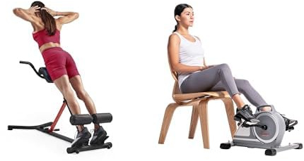 Sunny Health & Fitness Magnetic Under Desk Mini Exercise Cycle Bike, Dual Function Pedal Exerciser + Unisex's Station-SF-BH620062 Hyperextension Roman Chair with Dip Station, Black, One Size