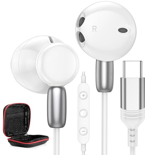 USB C Headphones Wired Earbuds for Apple/Android Type C Earphones for iPhone 17 17e Air 16 Pro Max 16e 15 for iPad Corded Ear Buds for Samsung S26 S25 S24 Note 20 Ultra for Google/Pixel 10 10a White