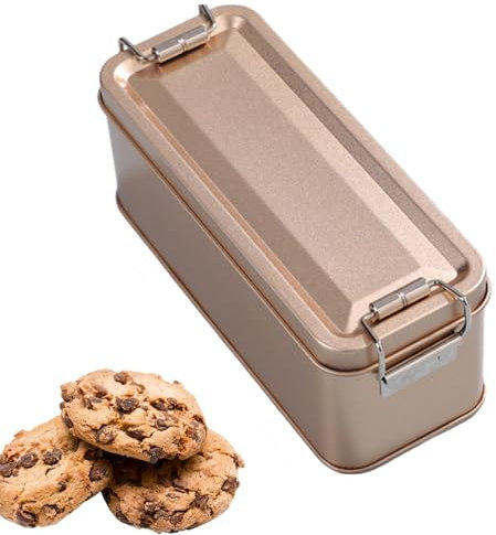 Latas de metal para galletas - Caja de almacenamiento rectangular de lata de metal con tapa, a prueba de polvo