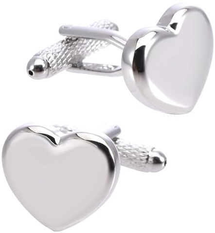 Jonwo Shiny Love Heart Shape Cufflinks for Men Wedding In Gift Case Silver | Handmade Polished Metal Men's Lady Cuff Links Jewelry for Wedding Party Daily Office Formal Casual Wear Events Tuxedo Dress