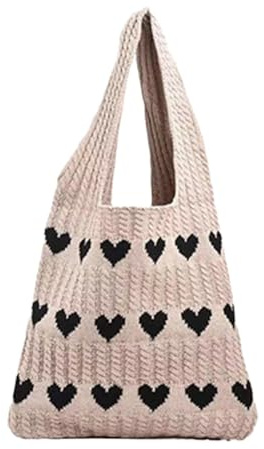 Poupangke Gestrickte Umhängetasche Gehäkelte Einkaufstasche Herz Handtasche Hobo Bag, Boho Sommer Tragetaschen Stricken Umhängetasche Geldbörse Für Damen