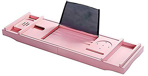 Luxuriöses rosa Badewannen-Caddy Tablett, erweiterbar, Badewannen-Zubehör, Organizer mit Weinglashalter, Leseständer, Tablet-Halter, Handyschlitz, passend für 74,9 cm ~ 110 cm große Badewannen