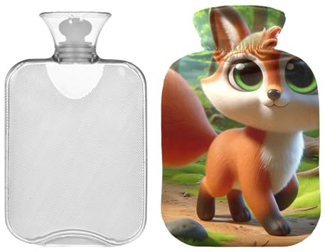Wärmflasche mit Bezug, süßer Fuchs im Wald, 1 Liter Wärmbeutel zur Schmerzlinderung, Periodenwärmer für Krämpfe, Wärmetherapie