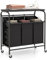 COSTWAY Laundry Basket with Foldable Ironing Board, 3-Compartment Laundry Hamper with Removable Bags and Wheels, Metal Frame Rolling Laundry Sorter Dirty Clothes Bin Washing Basket, Black+Grey