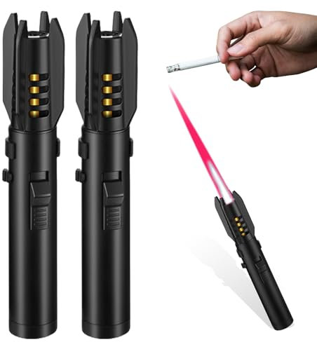 WIYETY 2 accendini a fiamma jet, con fiamma regolabile, antivento, ricaricabili a gas, accendino a stelo lungo, accendino temporale bloccabile per barbecue, camino (senza gas butano) (nero)