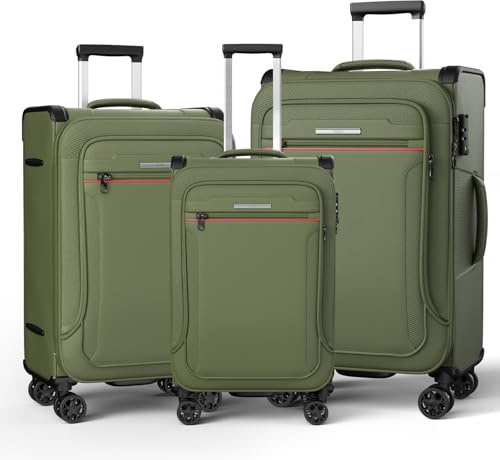 ABISTAB Weichschalenkoffer Set 3-teilig erweiterbar - Stoff Kofferset | Leicht Reisekoffer für Familienreisen | 4 Rollen & TSA Schloss | Koffer Trolley wasserfest | Dunkelgrün