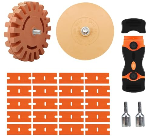 Folienradierer, Aufkleber Radiergummi, Gummi Radierscheibe mit Adapter, Radierscheibe, Radierer Aufkleber Entferner, Schaber Kunststoff, Professionellen Entfernen von Folien und Kleberesten