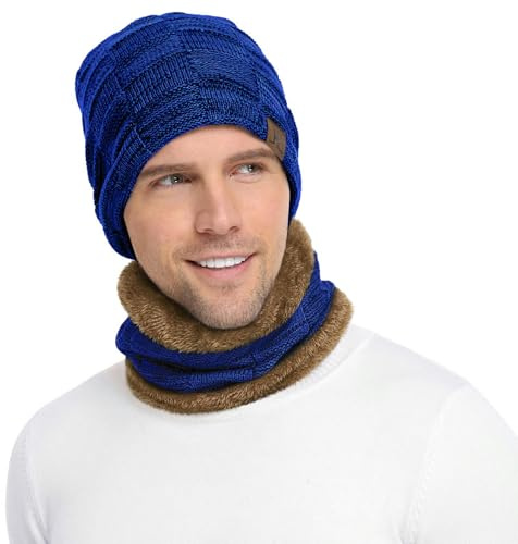 Bequemer Laden Uomo Donna Invernali Cappello e Sciarpa ad anello con Fodera in Pile, Termici Berretto in Maglia Caldi Scaldacollo per Sci Moto Scooter Ciclismo, Regalo