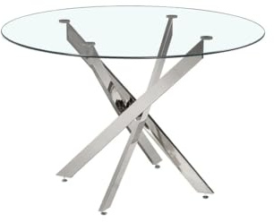 Meublorama Table à Manger CRISTELIA – Ronde Ø120 cm – Plateau en Verre – Pieds chromés – Design élégant et Moderne