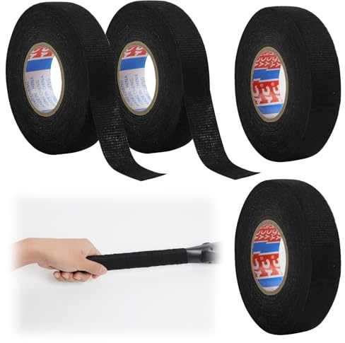 4Rouleaux de Ruban Adhésif en Tissu pour Voiture, 19 mm x 15 m, Ruban Isolant Noir Résistant à la Chaleur, Idéal pour Harnais de Câblage de Moto et Voiture, Ruban Auto-Adhésif Multifonctionnel