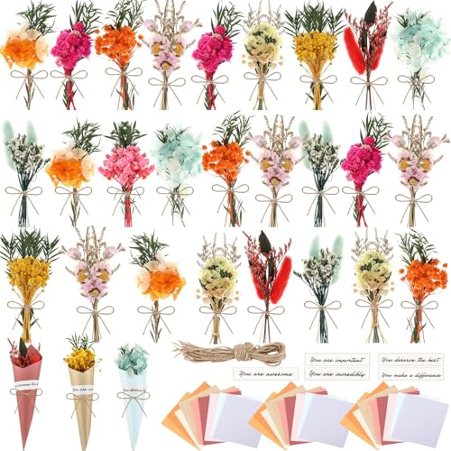 Maysing 30 Sets Mini Dried Flower Bouquet Dried Flower for Crafts Vase Natural Flowers Bundles Artificial Flowers for Guests, DIY Crafts, Wedding Baby Shower Party Favors(Various Styles,Multicolored)