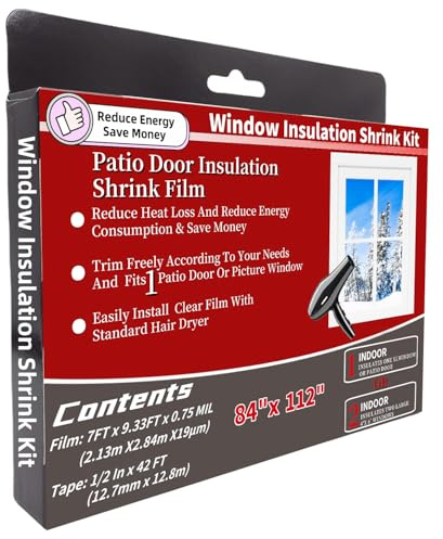 FonsBleaudy Large Patio Door Shrink Film Window Insulation Kit 84-Inch By 112-Inch，Clear, Keeps Cold Air Out and Warm Air in (1 Pack)