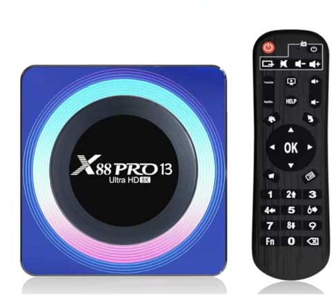X88 PRO 13 Android 13 TV Box, 8K Ultra HD Streaming Media Player, RK3528 Quad-Core, 4GB RAM 32GB ROM, Dual WiFi 6 2.4G/5G, Bluetooth 5.0, RGB Light, USB 3.0 Set Top Box