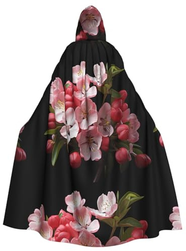 YYHWHJDE Capa con capucha para adultos con patrón de flor de cerezo rojo, sin cremallera, cómoda para fiestas de disfraces