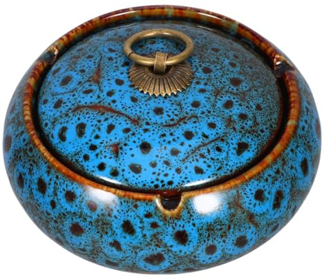 Yardenfun Cenicero de Cerámica con Tapa Cenicero de Prueba de Viento para Oficina y Diseño Retro Elegante Fácil de Limpiar y Portátil Accesorio Multifuncional para