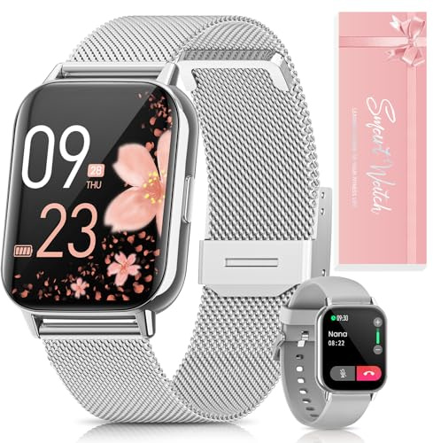 【Coffret Cadeau】Montre Connectée Femme, 1.83'' HD Smartwatch avec Appels Fonction Féminine/Fréquence Cardiaque/Sommeil/SpO2 IP68, 113+ Modes Sportifs Montre Connectée Podomètre iOS Android Argent