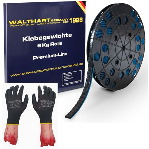 Walthart Germany seit 1928 1200 Klebegewichte Rolle Schwarz Auswuchtgewichte 6Kg Abrißkante Kleberolle Kunststoffbeschichtet 5g Arbeitshandschuh Reifendiensthandschuh Nitril