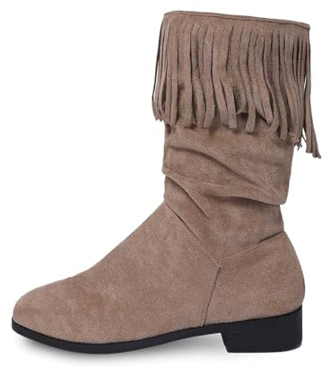 Bottes western à franges pour femme - Grande taille - En daim - Facile à nettoyer - Pour les jours de pluie - Marche à la campagne - Extensible - Talon haut, kaki, 38.5 EU