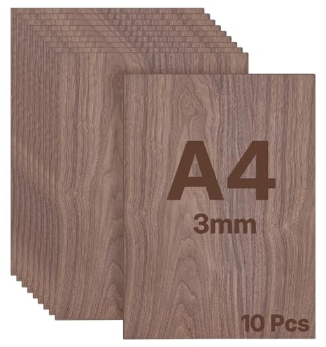 WISYOK Plywoodskiva 3 mm A4, 10 st valnöt, träplattor för pyssel, plywood för lasercut, lövsåg, modelltillverkning, brandmålning, CNC-router, målning – 300 x 210 x 3 mm