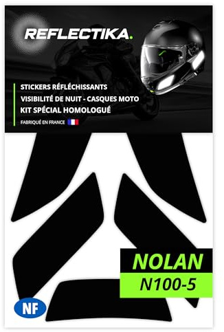 Kit Spécial Autocollants Stickers Réfléchissants pour Casque Moto Nolan N100-5 - Adhésif Noir de Signalisation Homologués Normes Française - Visibilité de Nuit