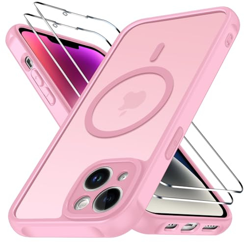 iVoler Cover Magnetica per iPhone 14 con 2 Pezzi Pellicola, Rosa | Compatibile Con MagSafe, Protezione Anticaduta Di Livello Militare, Custodia Traslucida Opaca, Sottile Antiurto