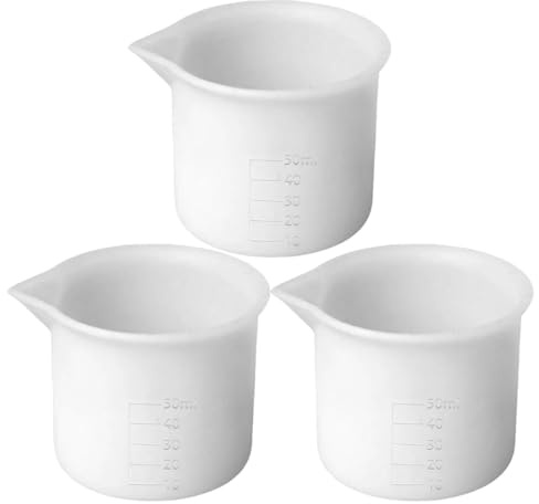 MAGICLULU 3 Tazas Medidoras de Silicona con Escala, 50 Ml Reutilizables para Resina Epoxi y Repostería, Resistentes al Calor, para Bricolaje y Medición Precisa en Cocina y Manualidades