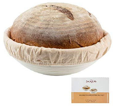 SUGUS HOUSE 9 inch Round Bread Banneton Proofing Basket & Liner Brotform Dough Rising Rattan Handmade rattan bowl - Perfect For Artisan