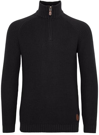 !Solid SDXenox Herren Strickpullover Troyer Grobstrick Pullover mit Stehkragen 100% Baumwolle Regular fit, Größe:M, Farbe:Black (9000)